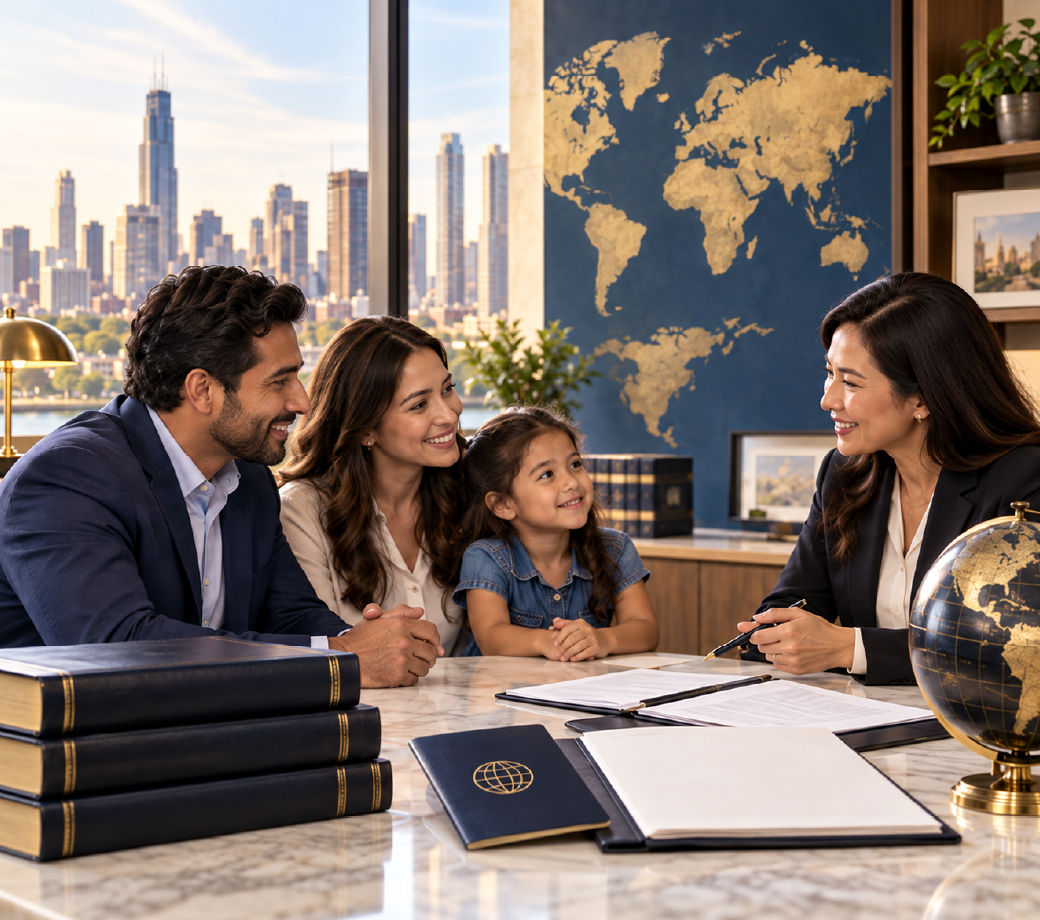 Immigration attorney reviewing a case with a client