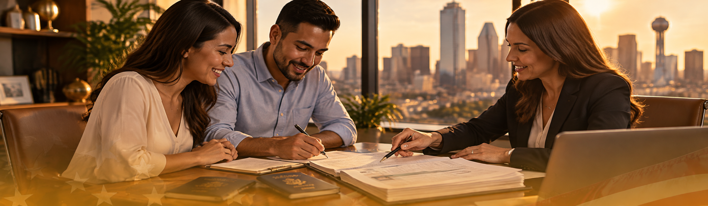 Dallas immigration attorney consulting with a client about adjustment of status